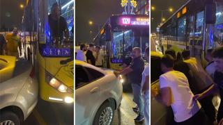 İETT otobüsünü engelleyen otomobili vatandaşlar çekti