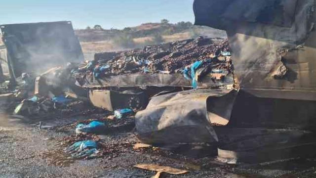 Tır alevlere teslim oldu, 20 ton fındık küle döndü