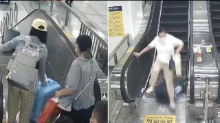 Yürüyen merdivende kadına bavul çarptı