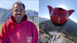 "Yarasa adam" 200 kilometre hıza ulaştığı atlayışında limitleri zorluyor