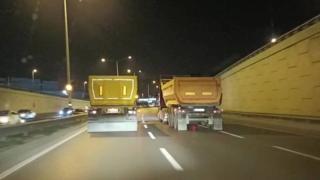 Yarışan hafriyat kamyonları tehlike saçtı
