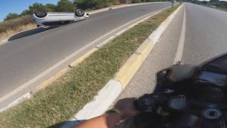 Karşı şeride geçerek takla atan araç metrelerce sürüklendi