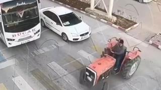 Işıklarda traktörüyle drift yapan sürücüye ceza