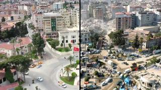 Hatay'daki yıkım deprem öncesi ve sonrası görüntülerde