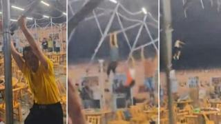 Çin'de şiddetli rüzgar restoranın çatısını ve insanları havaya uçurdu