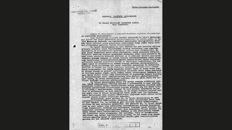 Menderes`in 1946 tarihli milletvekili mazbatası