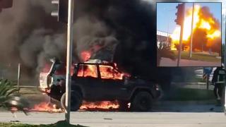 Antalya'da alev alan araç bomba gibi patladı