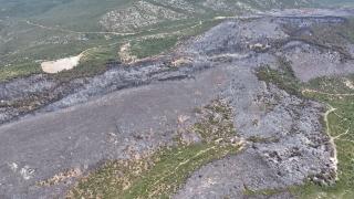 Urla'da 19 saat sonra kontrol altına alınan yangın havadan görüntülendi