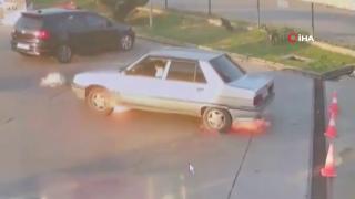 Gaz kaçağı olan otomobil akaryakıt istasyonunda böyle patladı