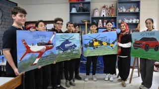 Ortaokul öğrencileri, Türkiye'nin yerli ve milli ürünlerini tuvale yansıttı