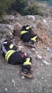 Kahraman itfaiyeciler orman yangınında yerde uyudu