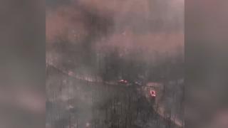 Şehit orman kahramanlarının araçlarının bulunduğu alan havadan görüntülendi