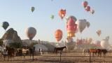 Kapadokya'da figürlü sıcak hava balonları gösteri uçuşu yaptı