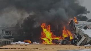 Gaziantep'te 3 tır çarpıştı, araçlar alev aldı