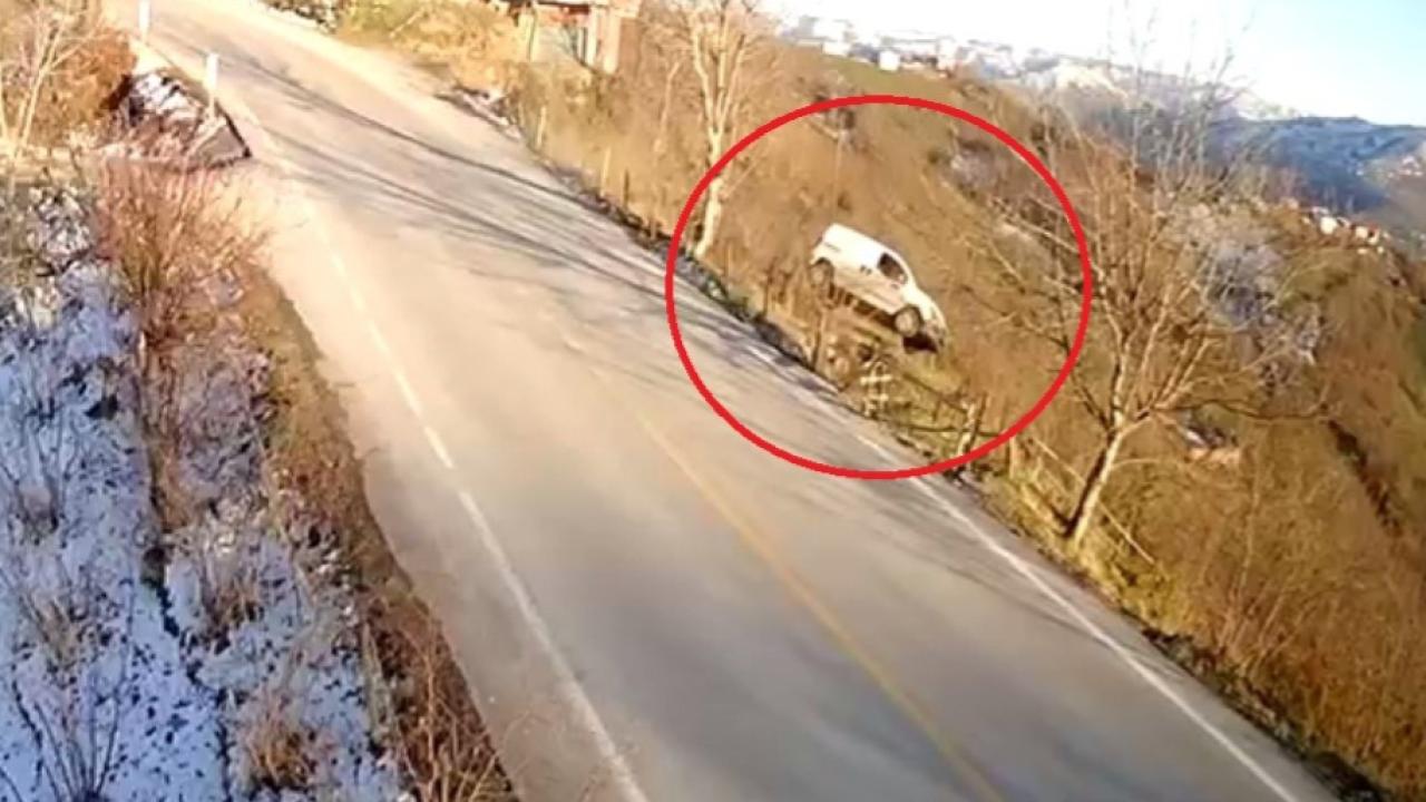 Ordu'da ticari araç fındık bahçesine uçtu: O anlar kamerada