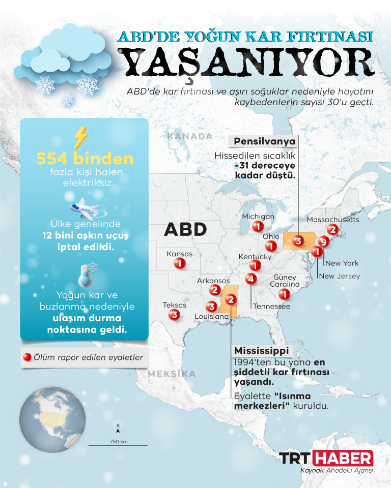 ABD’de yoğun kar fırtınası yaşanıyor