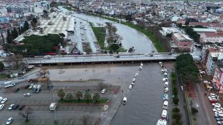 Debisi yükselen Sarıçay'da yaşanan taşkın dronla görüntülendi