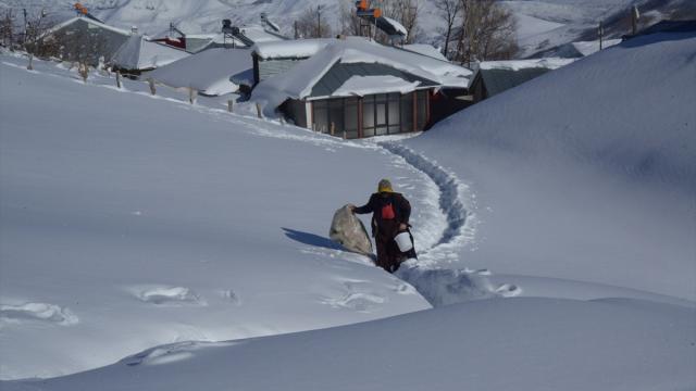 Muş'ta karla kaplı köyde yaşayanlar, zorlu kış koşullarına göğüs geriyor
