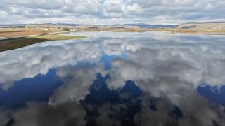 Sivas'ta tarım alanlarında yağışla oluşan su birikintileri havadan görüntülendi