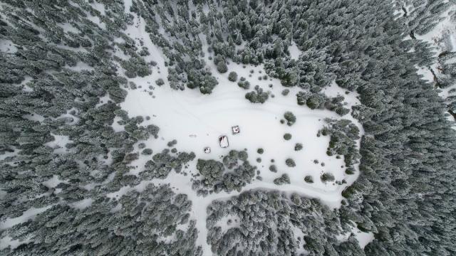 Baharda kar yağışının beyaza bürüdüğü Ilgaz doğaseverlerden ilgi görüyor