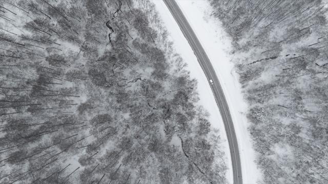 Kar yağışının etkili olduğu Domaniç Dağı dronla görüntülendi