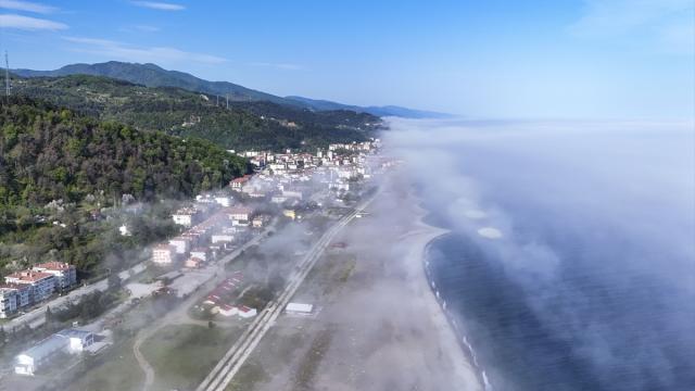 Abana’da deniz üzerinde oluşan sis, dron ile görüntülendi