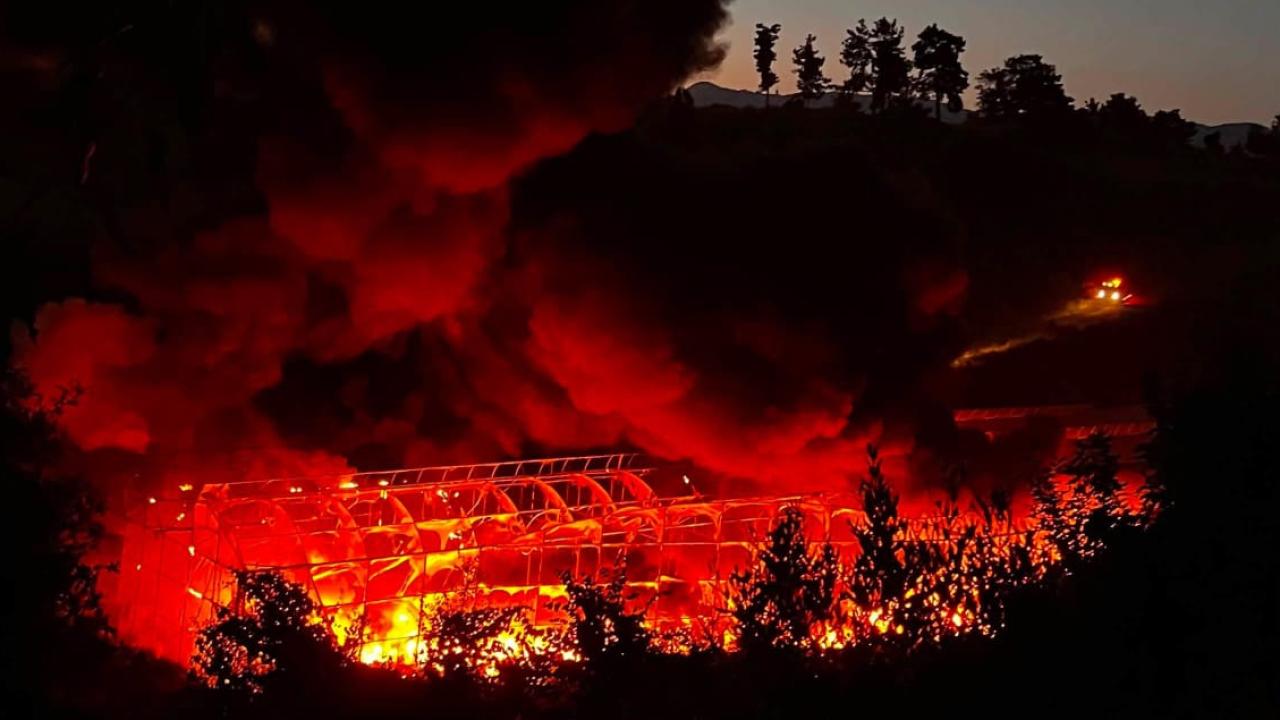 Antalya’da depo olarak kullanılan serada yangın