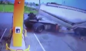 Kontrolden çıkan tanker benzinliğe girdi