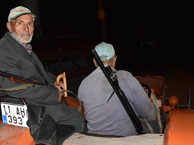 Köyün ihtiyarları domuz nöbetinde