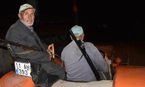 Köyün ihtiyarları domuz nöbetinde