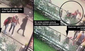 Yolda yürürken beton dökülen çukura düştüler