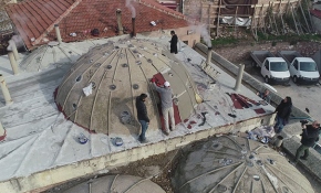 Tarihi hamamın kubbesini pürmüzle membran kaplayacaktı