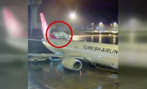 İstanbul'da THY uçağına merdiven aracı çarptı